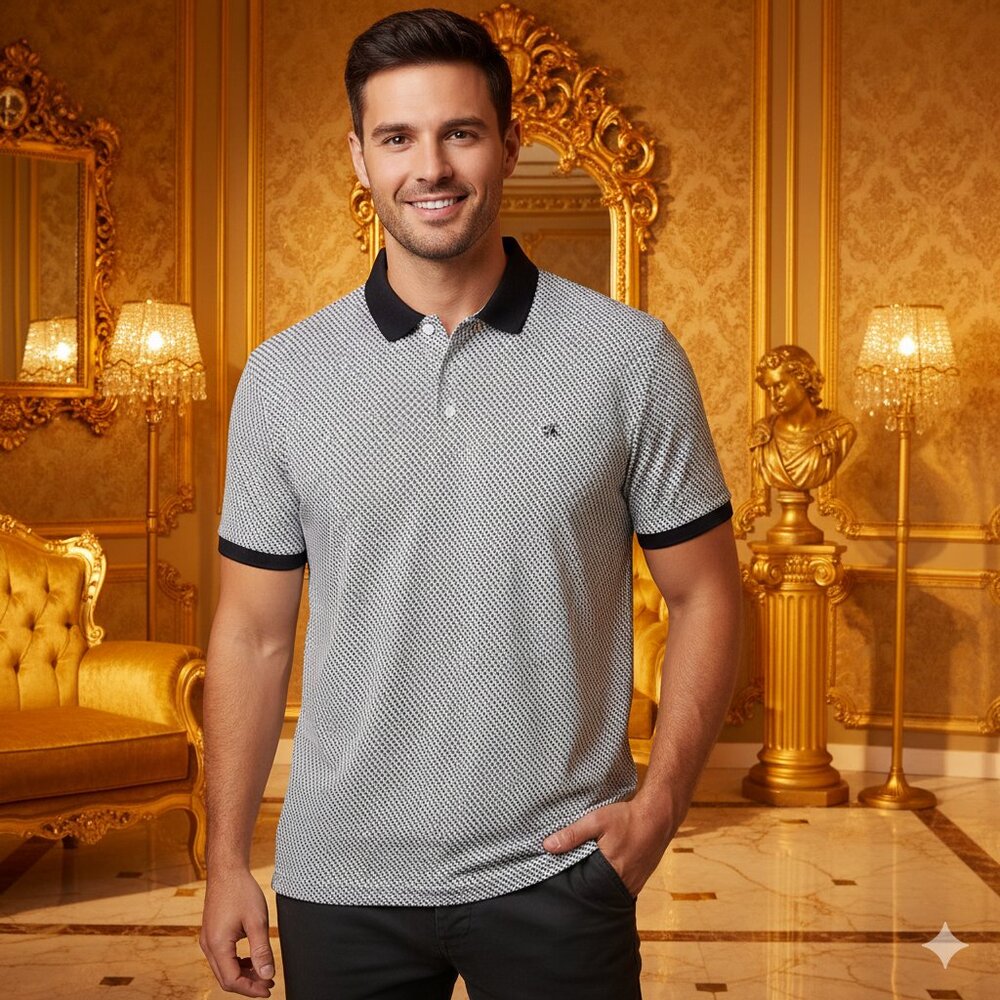 Calvin Klein Polo Shirt Men's XL Liquid Touch Black & White Diamond Short Sleeve